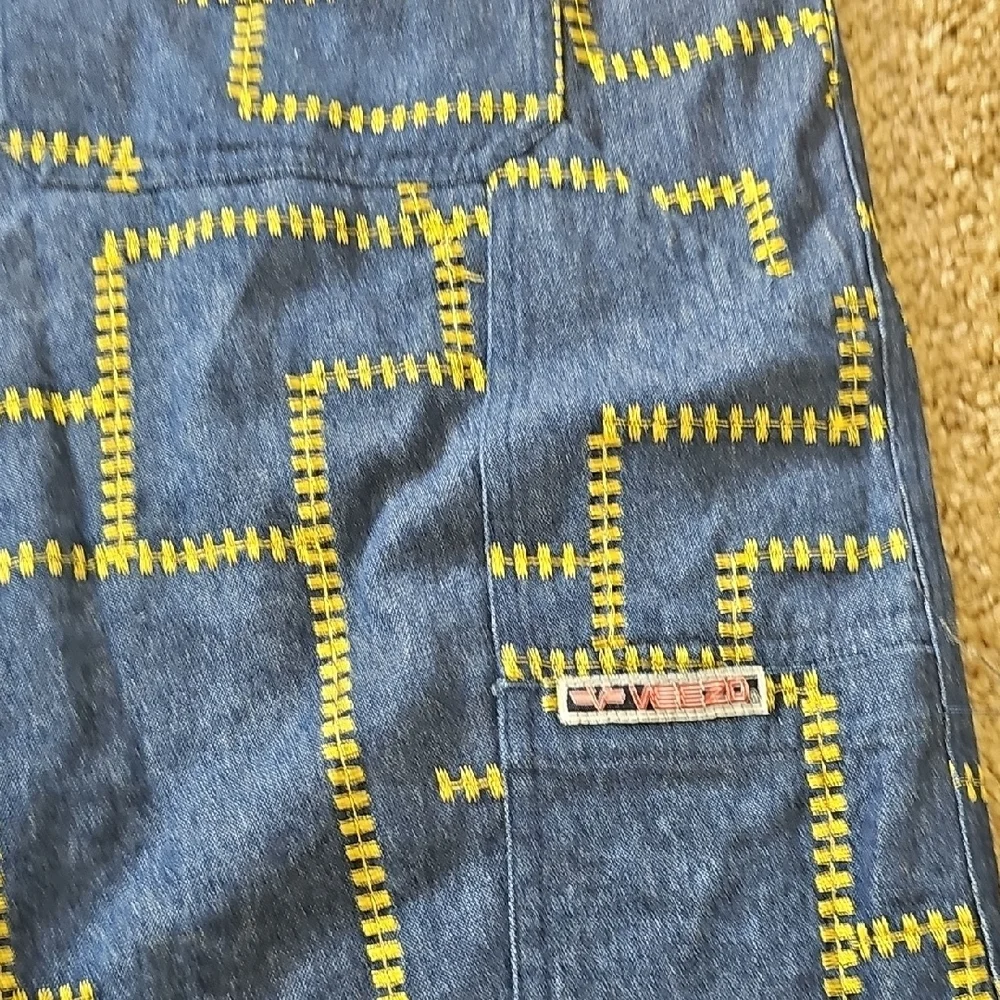 Men's Blue and Yellow‎ Patterned Jean Shorts